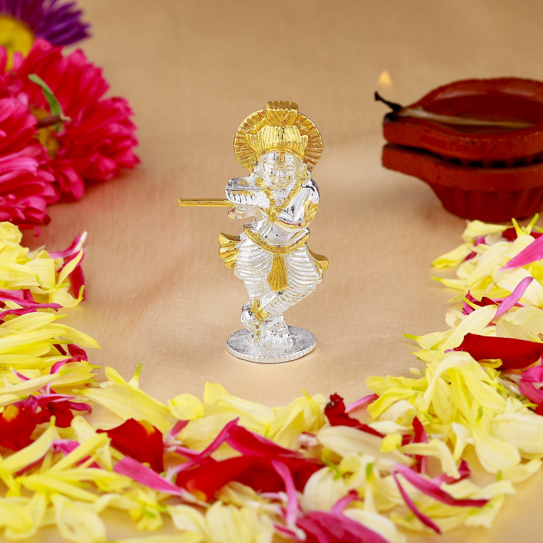 Estele Gold-Polished Divine Lord Krishna Idol for Home/Car Decor - Distacart