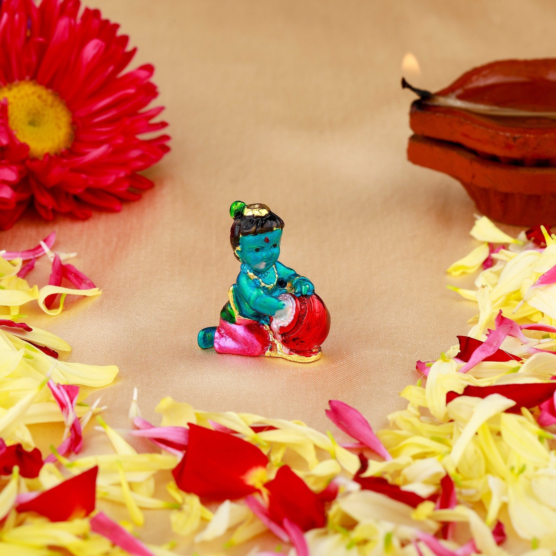 Estele Gold-Polished Divine Lord Krishna Idol for Home/Car Decor - Distacart