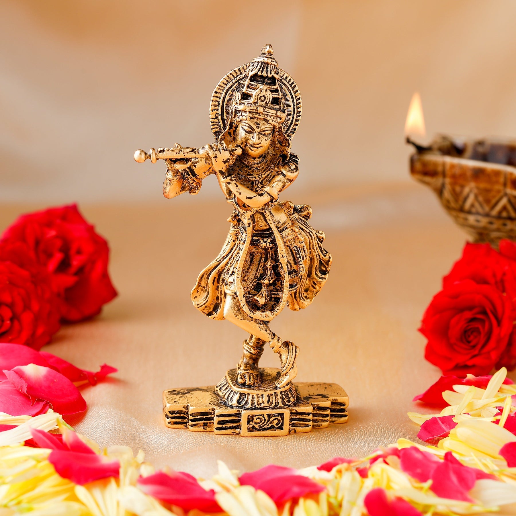 Estele Gold-Polished Sri Krishna Idol for Pooja/Car decor - Distacart