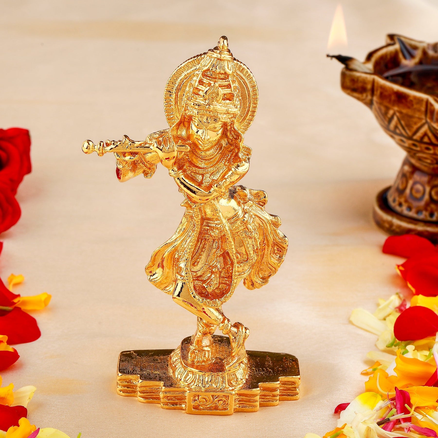 Estele Gold-Polished God of love Sri Krishna Idol for Pooja/Car decor - Distacart