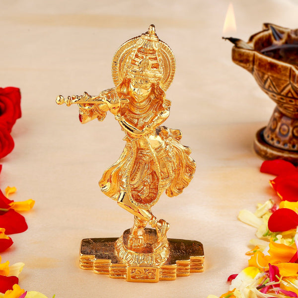 Estele Gold-Polished God of love Sri Krishna Idol for Pooja/Car decor - Distacart