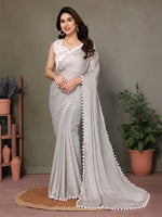 Thumbnail for Vedant Vastram Poly Silk Embroidery Work Fancy Saree - Grey - Distacart
