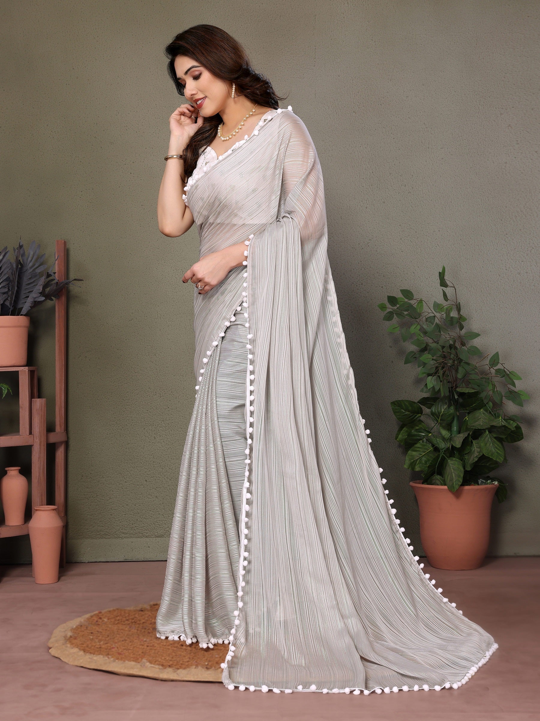 Vedant Vastram Poly Silk Embroidery Work Fancy Saree - Grey - Distacart