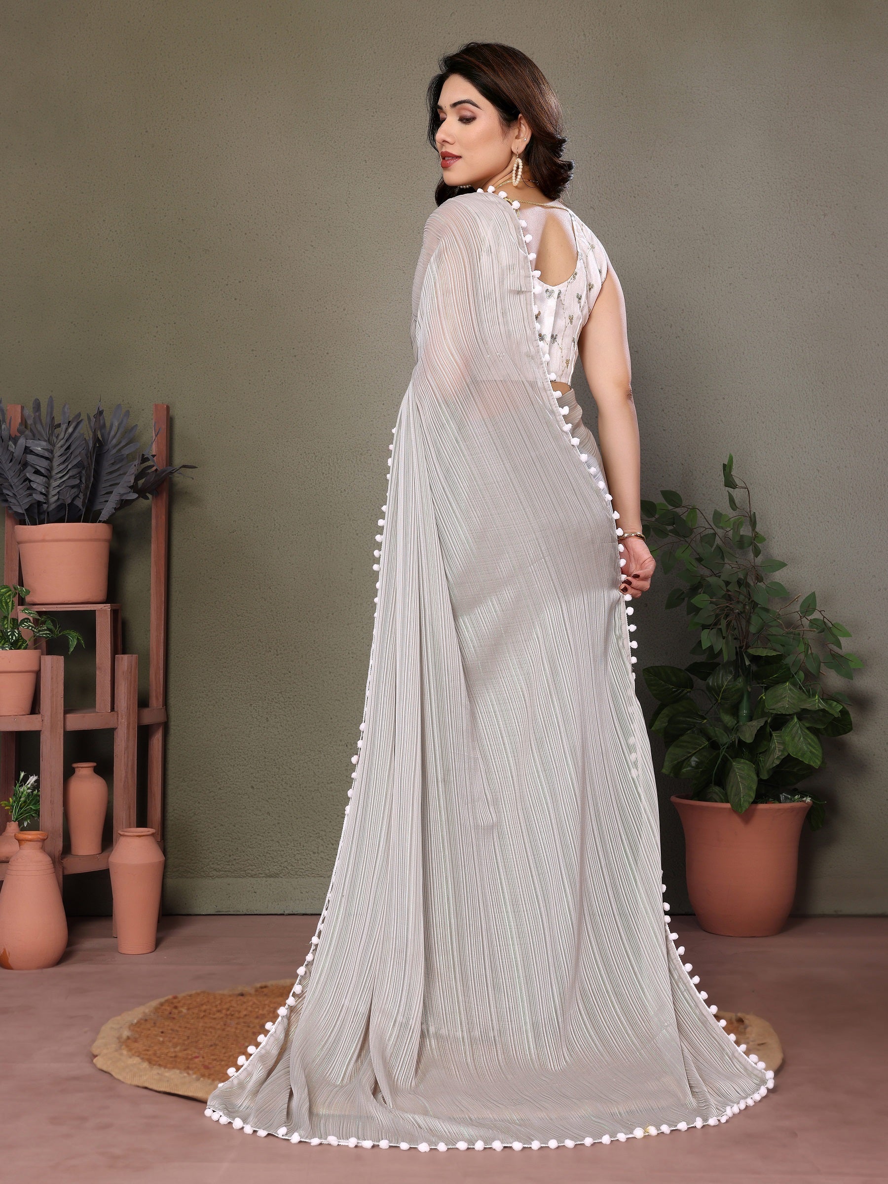 Vedant Vastram Poly Silk Embroidery Work Fancy Saree - Grey - Distacart