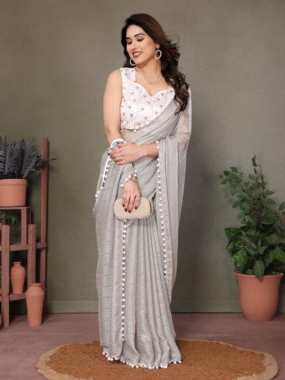 Vedant Vastram Poly Silk Embroidery Work Fancy Saree - Grey - Distacart