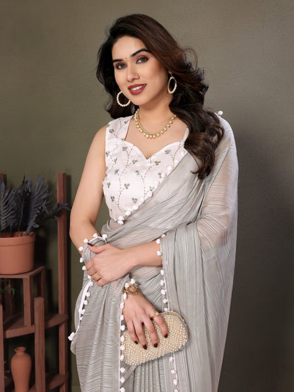 Vedant Vastram Poly Silk Embroidery Work Fancy Saree - Grey - Distacart
