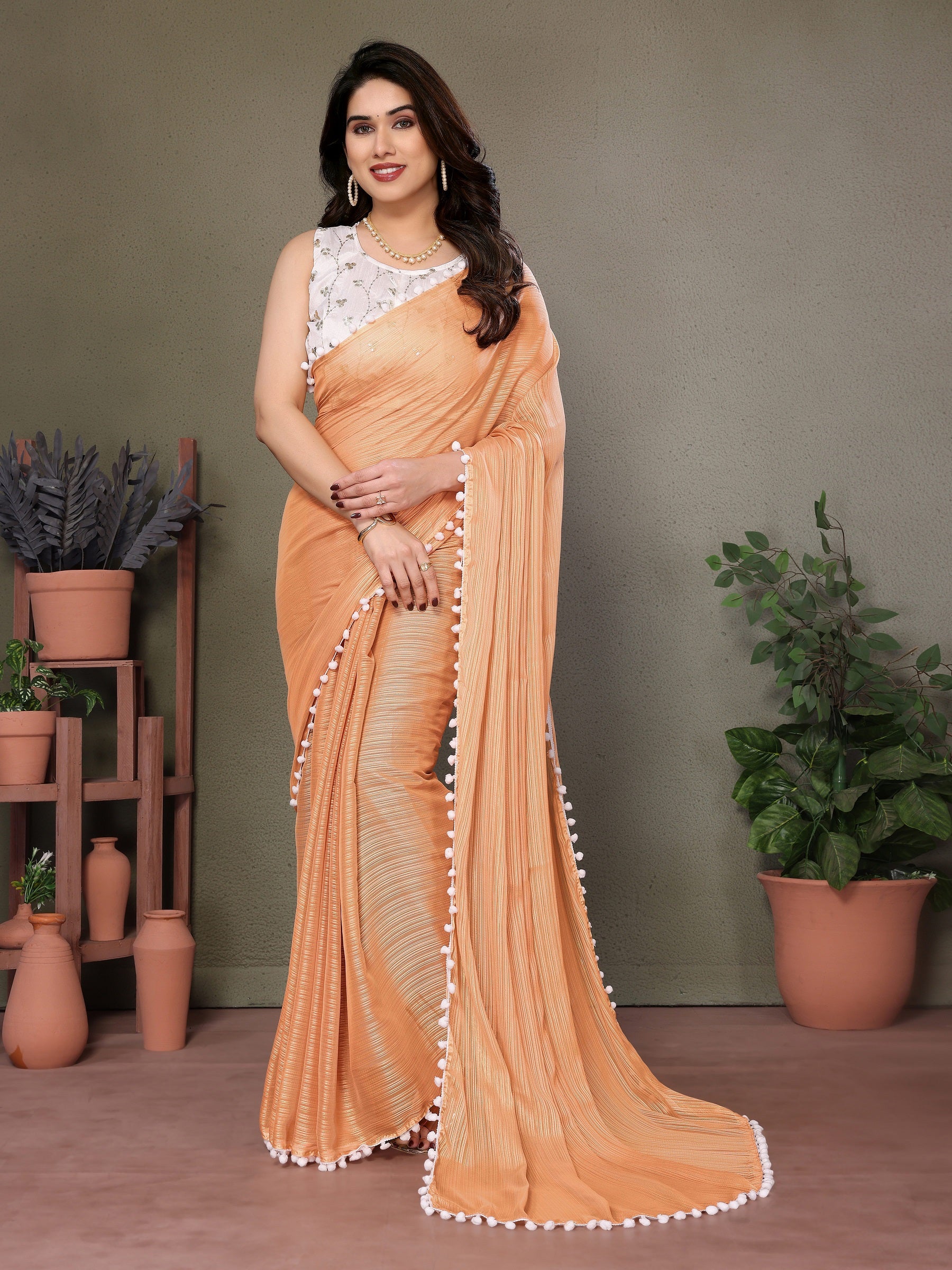 Vedant Vastram Poly Silk Embroidery Work Fancy Saree - Orange - Distacart