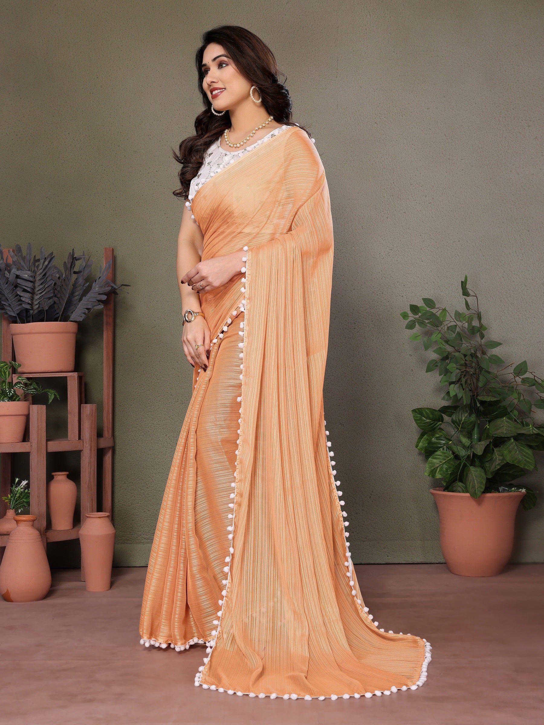 Vedant Vastram Poly Silk Embroidery Work Fancy Saree - Orange - Distacart