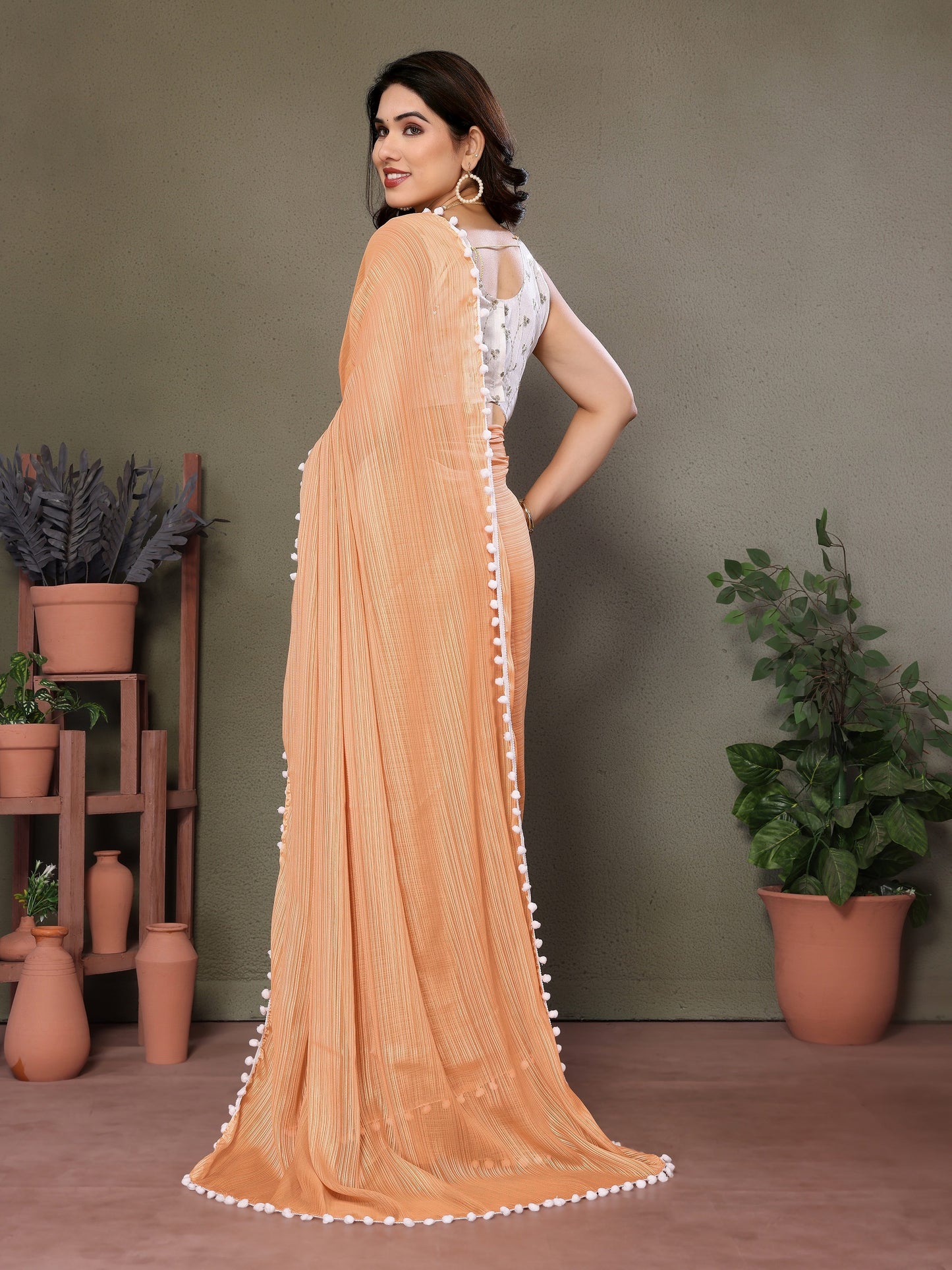Vedant Vastram Poly Silk Embroidery Work Fancy Saree - Orange - Distacart