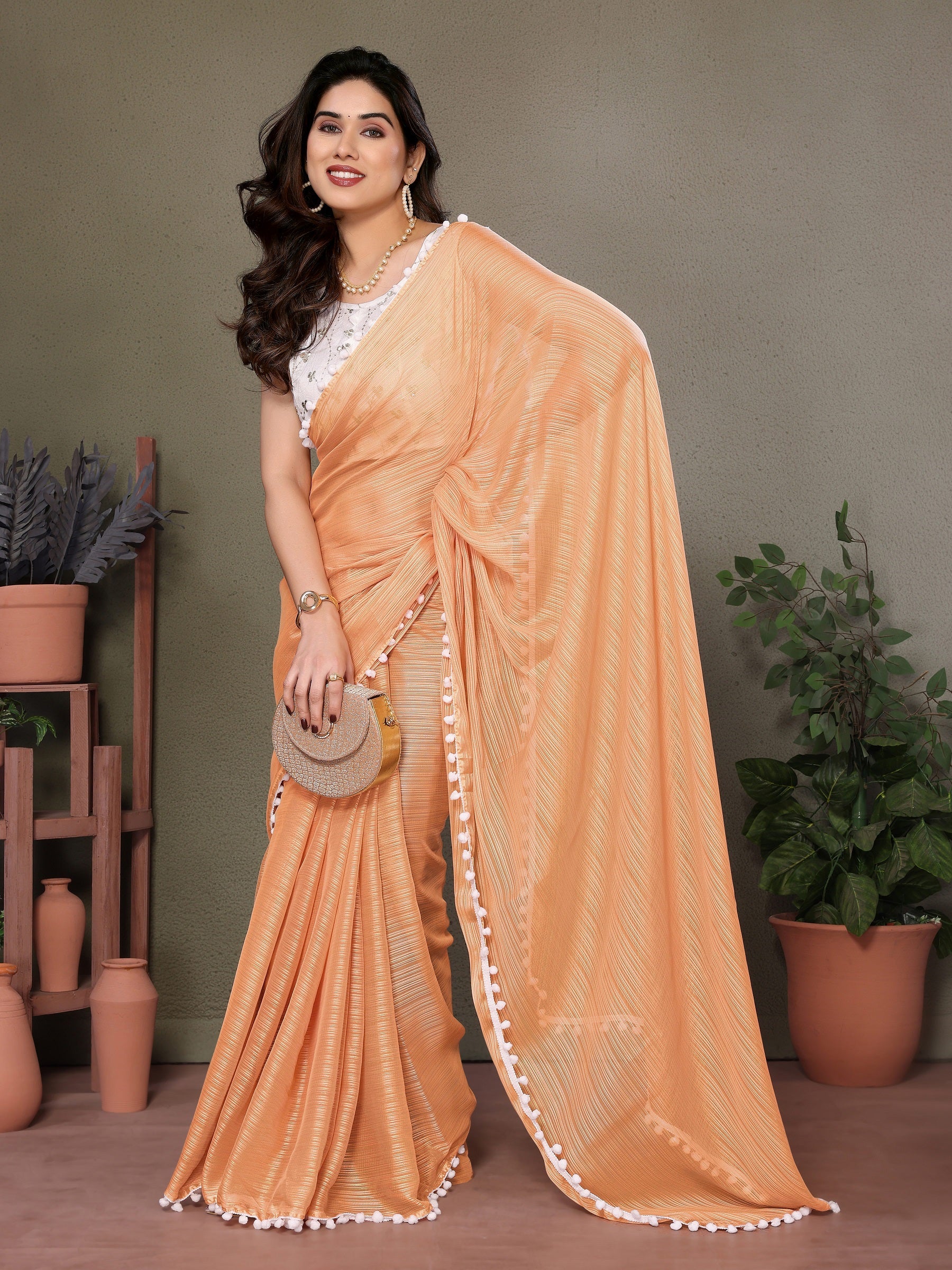 Vedant Vastram Poly Silk Embroidery Work Fancy Saree - Orange - Distacart