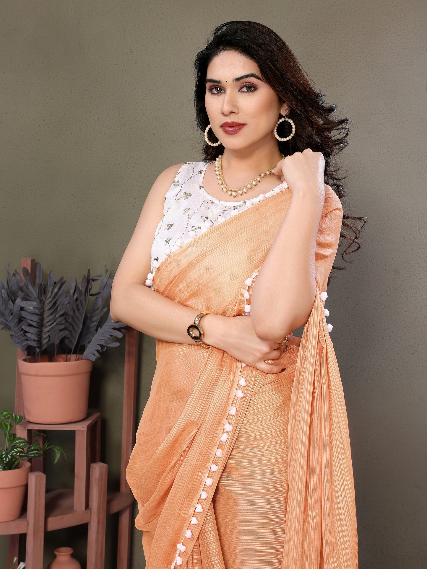 Vedant Vastram Poly Silk Embroidery Work Fancy Saree - Orange - Distacart