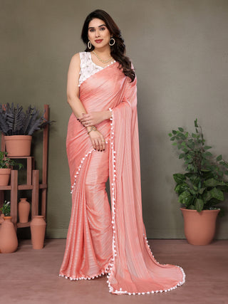 Vedant Vastram Poly Silk Embroidery Work Fancy Saree - Peach - Distacart