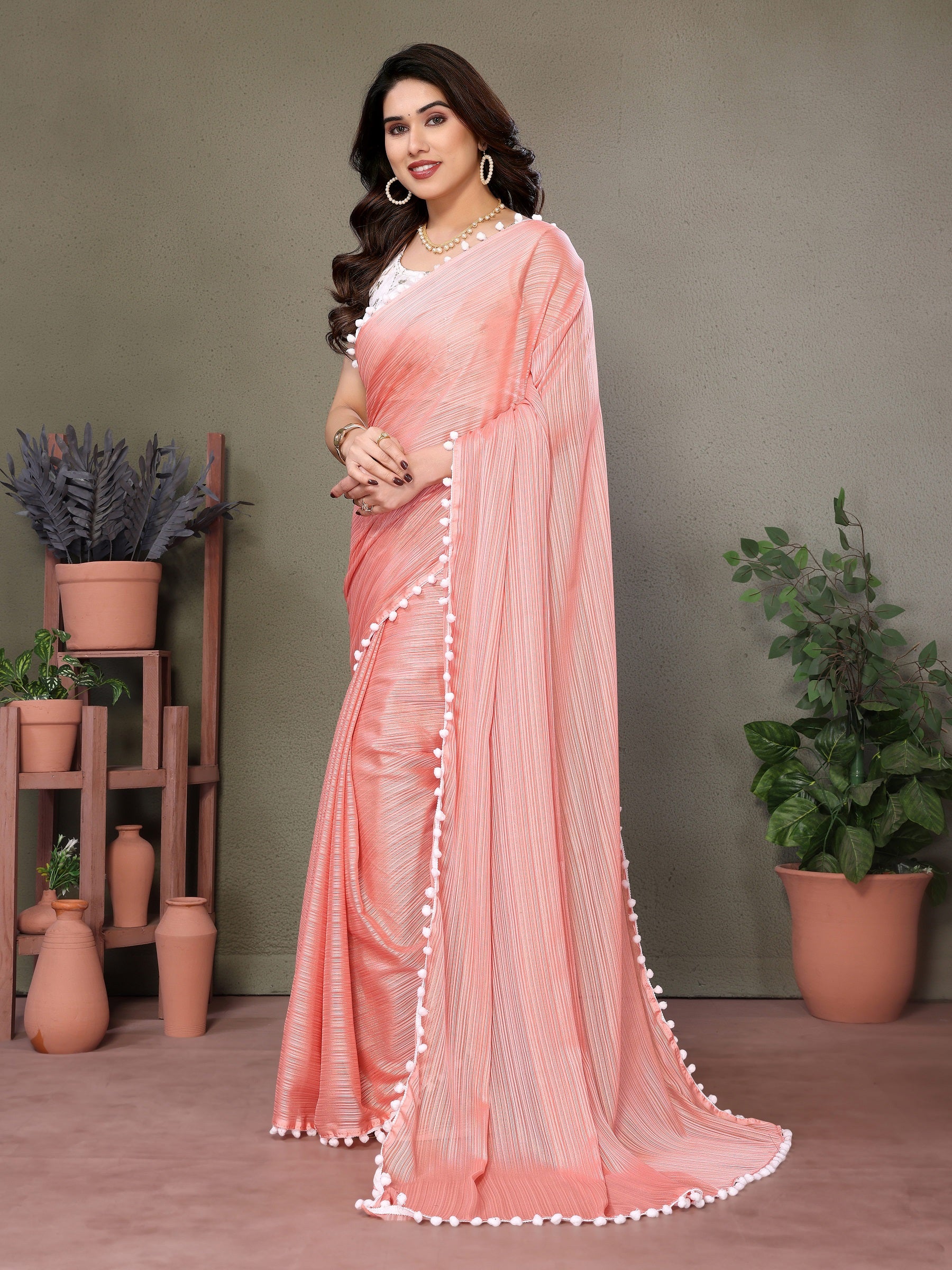 Vedant Vastram Poly Silk Embroidery Work Fancy Saree - Peach - Distacart