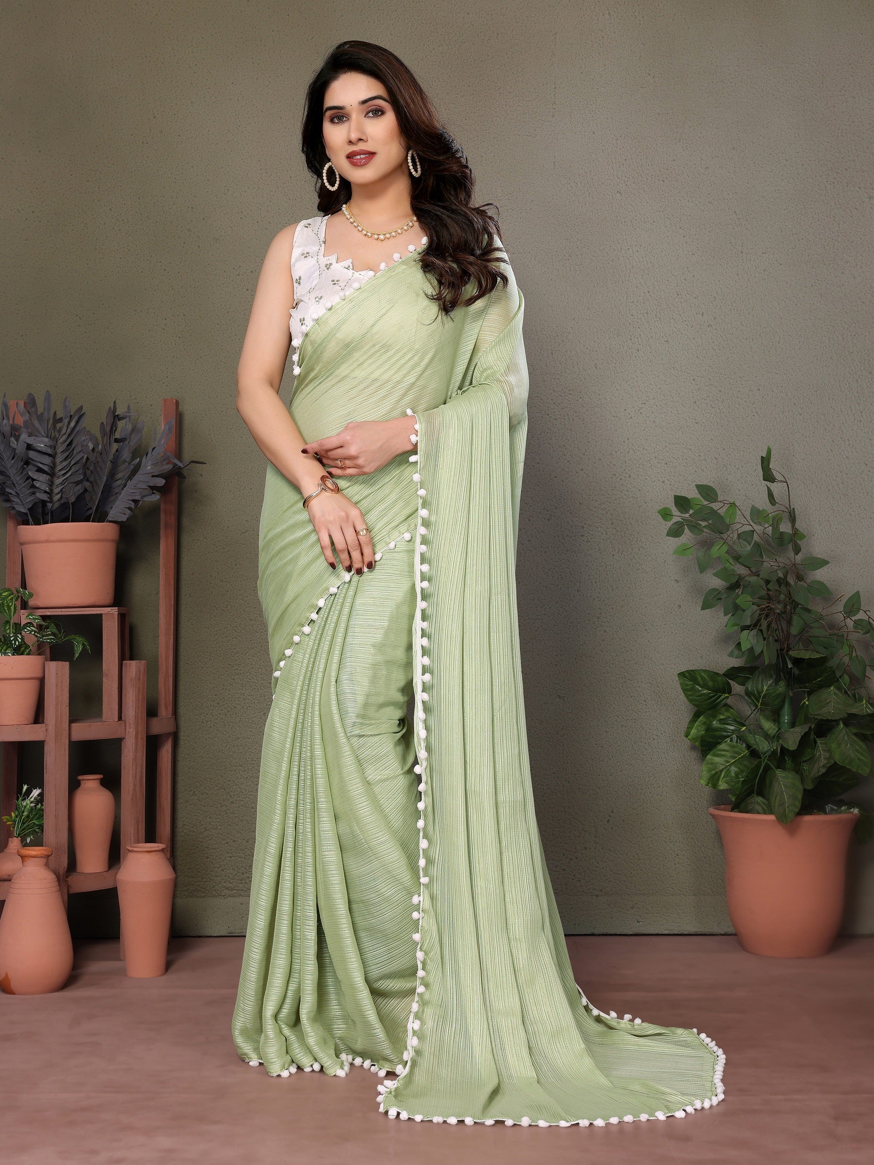 Vedant Vastram Poly Silk Embroidery Work Fancy Saree - Pista - Distacart