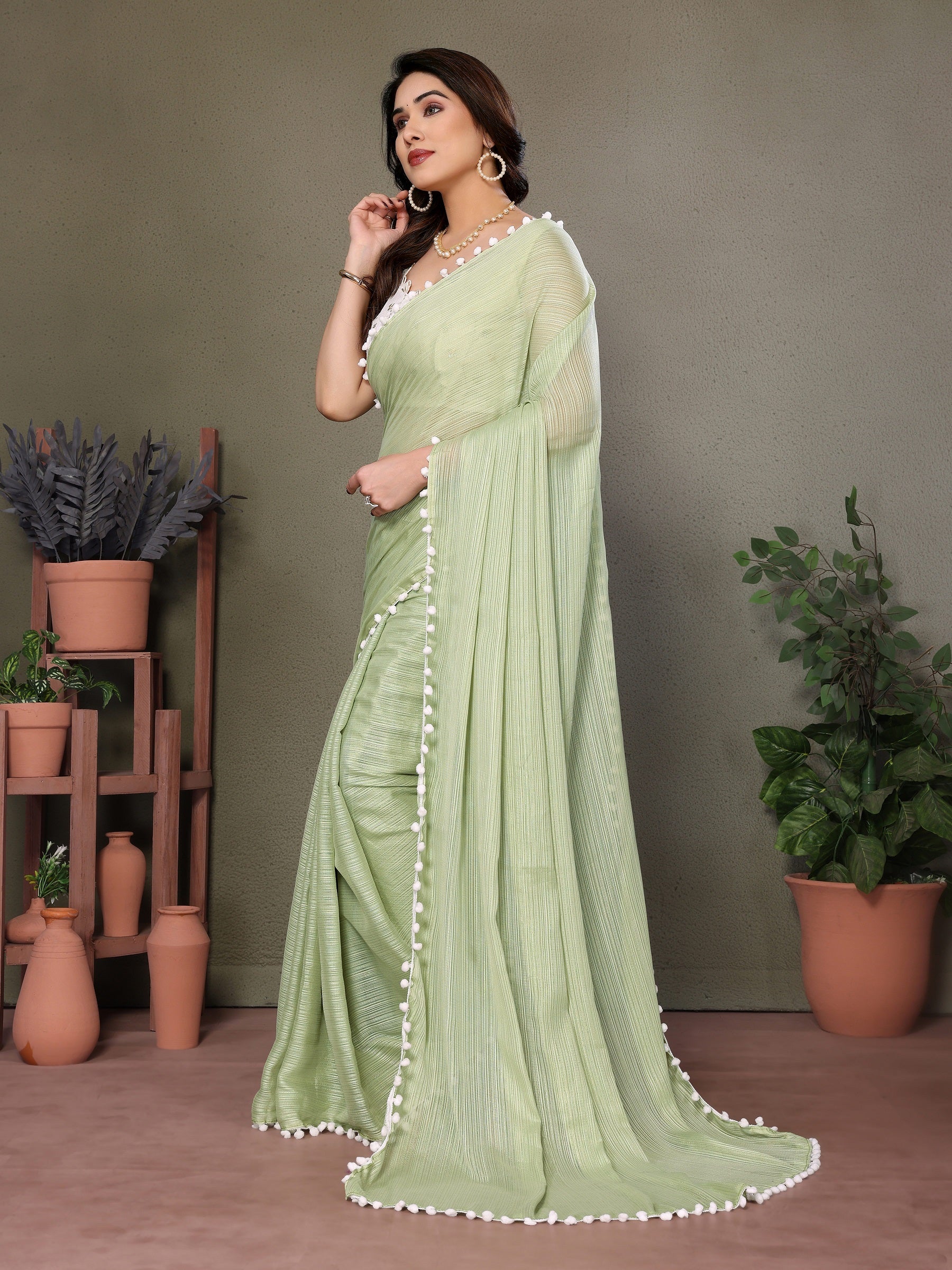 Vedant Vastram Poly Silk Embroidery Work Fancy Saree - Pista - Distacart