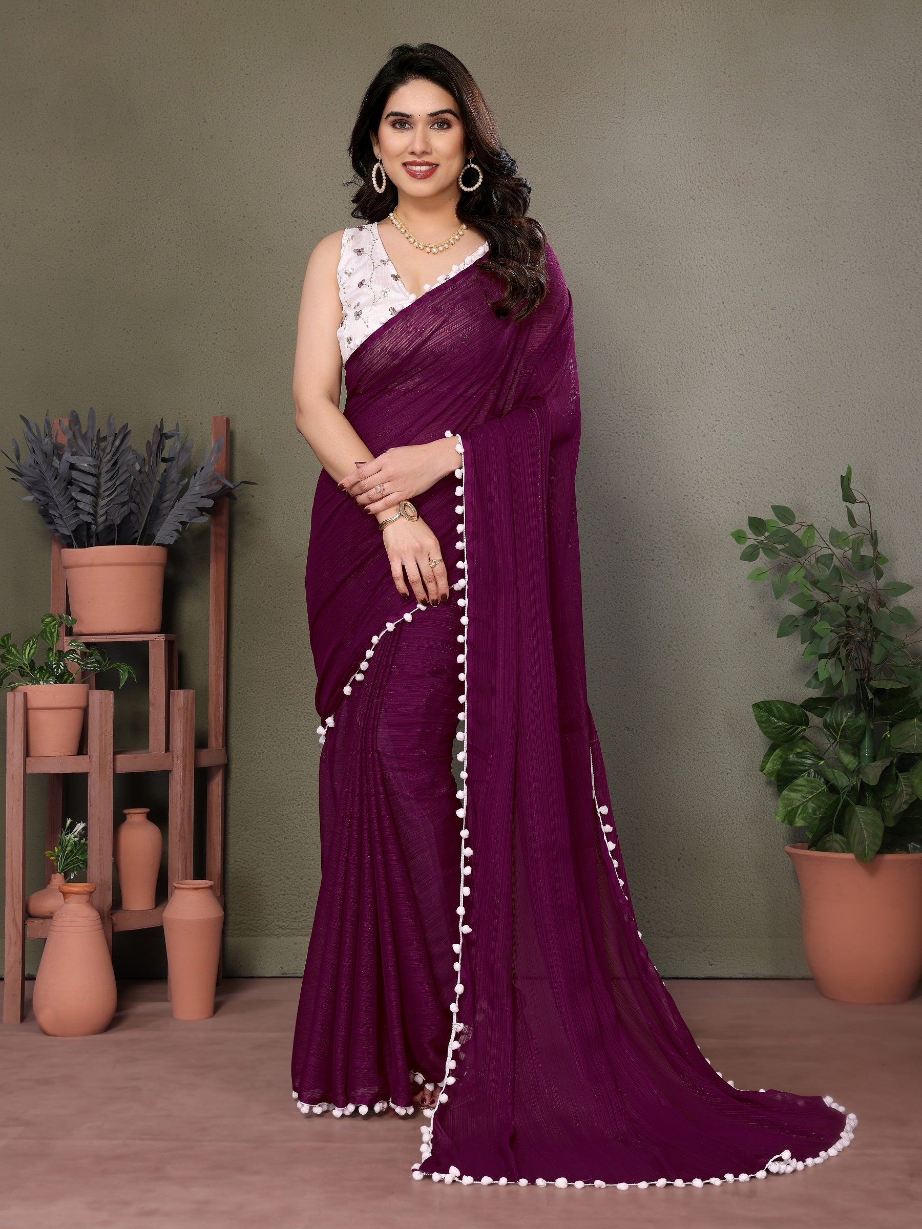 Vedant Vastram Poly Silk Embroidery Work Fancy Saree - Purple - Distacart