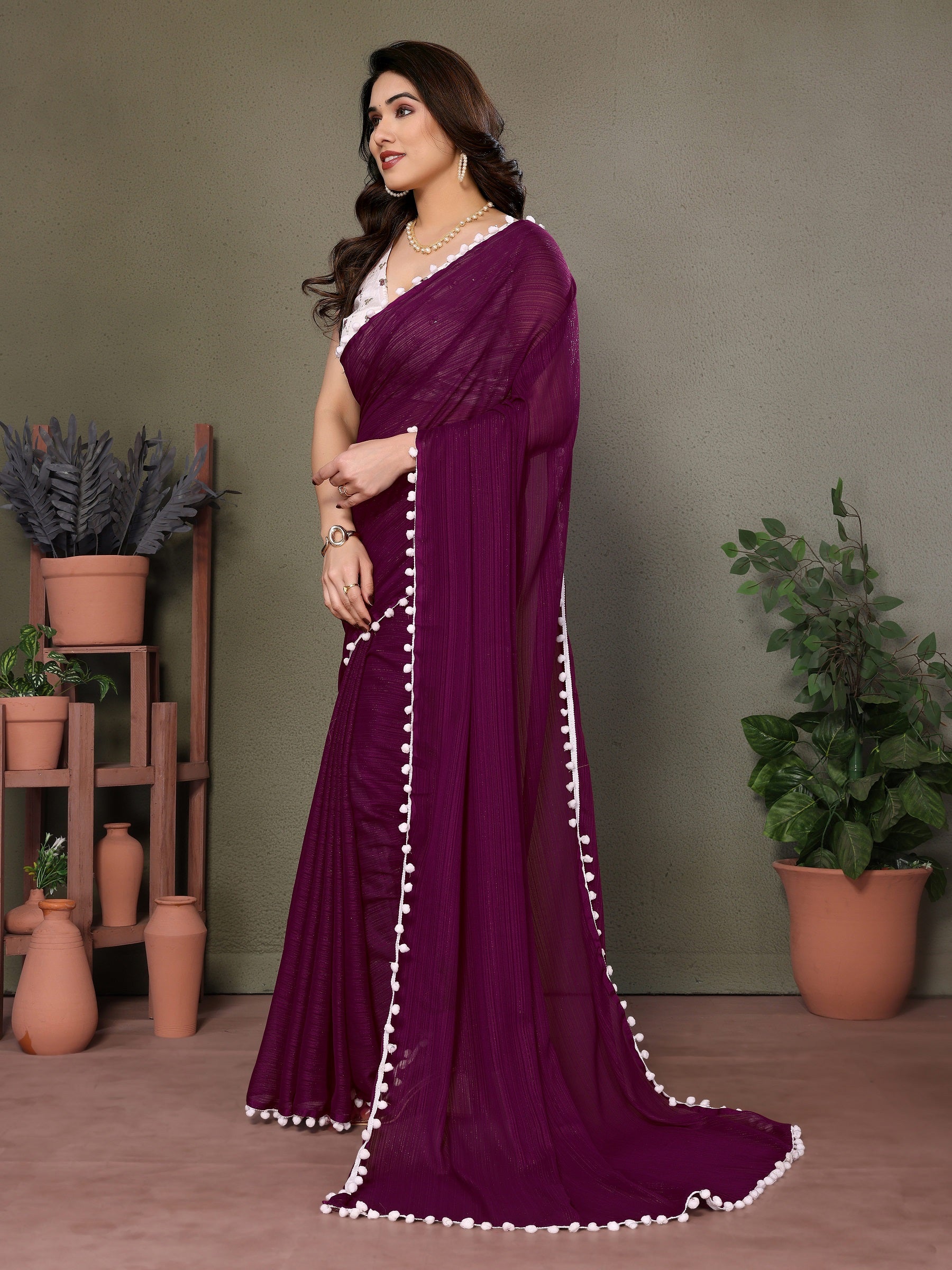 Vedant Vastram Poly Silk Embroidery Work Fancy Saree - Purple - Distacart