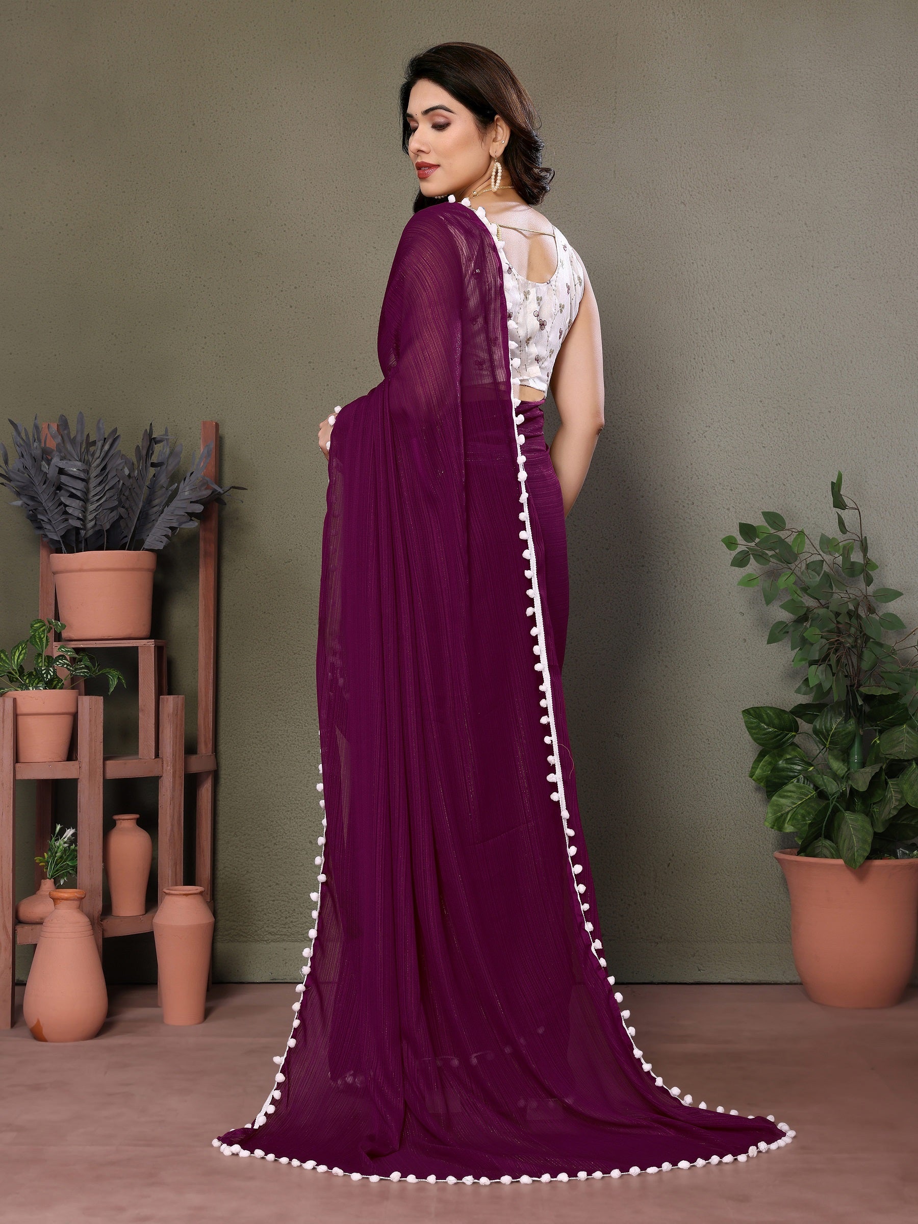 Vedant Vastram Poly Silk Embroidery Work Fancy Saree - Purple - Distacart