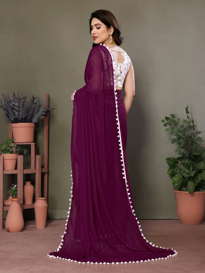 Vedant Vastram Poly Silk Embroidery Work Fancy Saree - Purple - Distacart