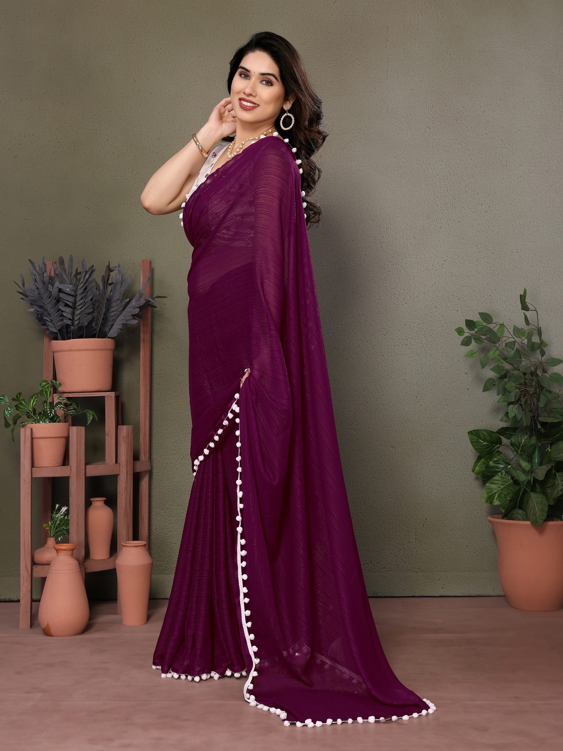 Vedant Vastram Poly Silk Embroidery Work Fancy Saree - Purple - Distacart