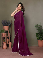 Thumbnail for Vedant Vastram Poly Silk Embroidery Work Fancy Saree - Purple - Distacart