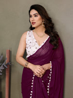 Thumbnail for Vedant Vastram Poly Silk Embroidery Work Fancy Saree - Purple - Distacart