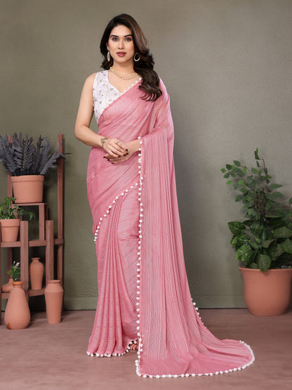 Vedant Vastram Poly Silk Embroidery Work Fancy Saree - Rose - Distacart