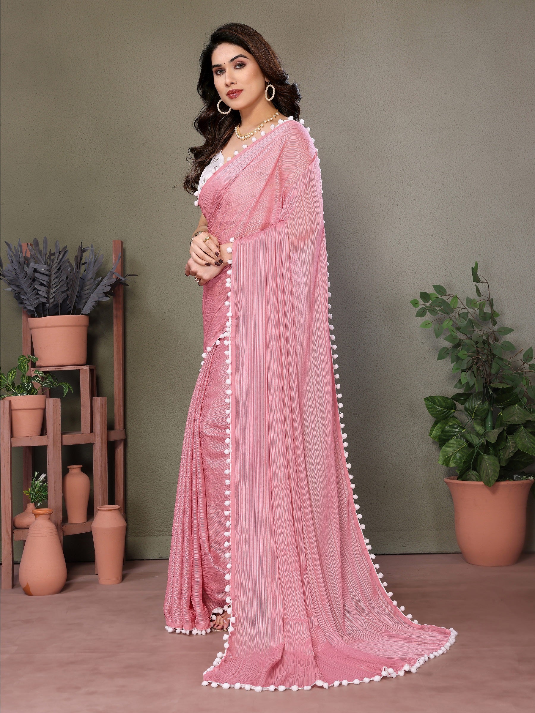 Vedant Vastram Poly Silk Embroidery Work Fancy Saree - Rose - Distacart