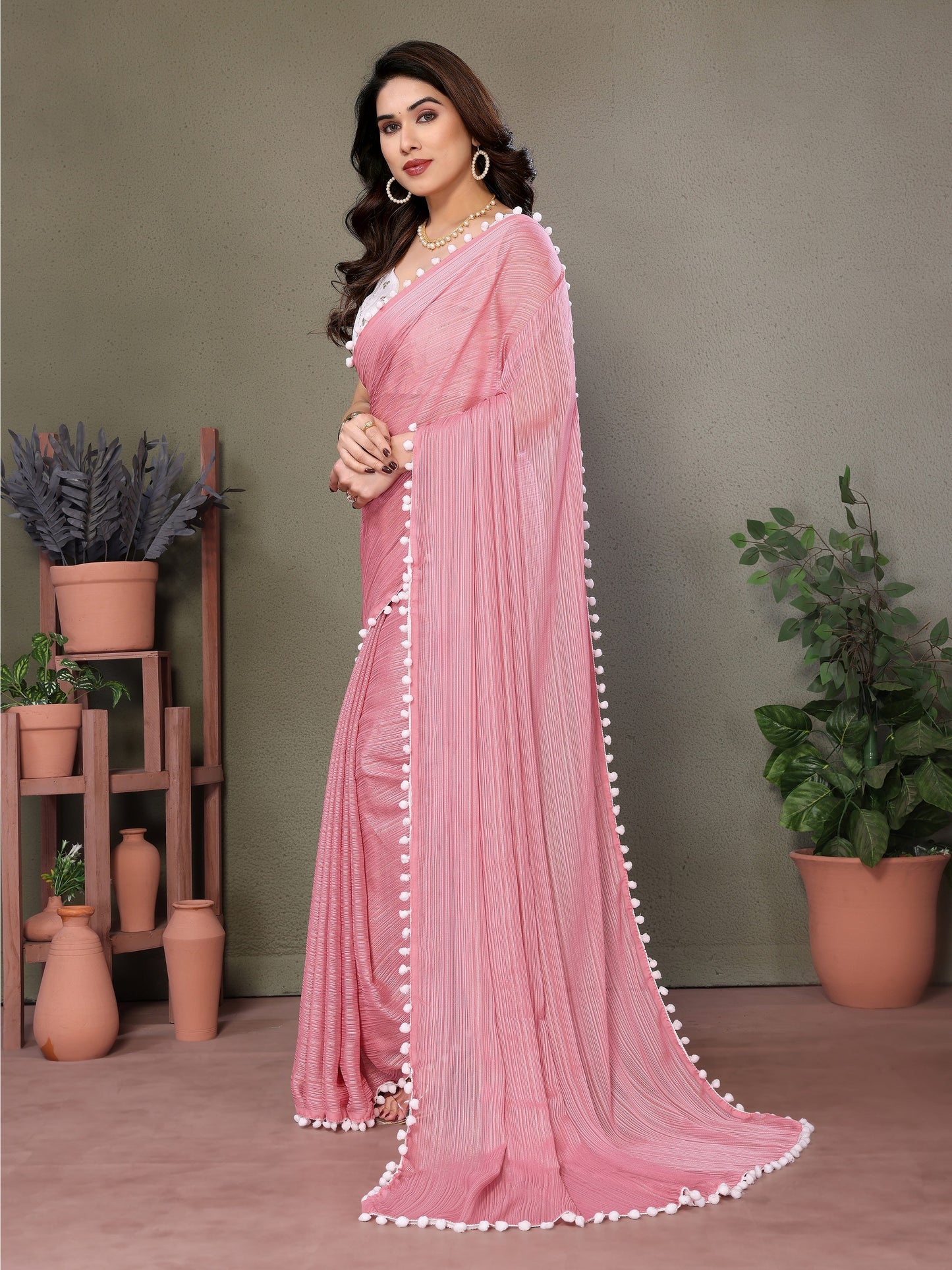 Vedant Vastram Poly Silk Embroidery Work Fancy Saree - Rose - Distacart