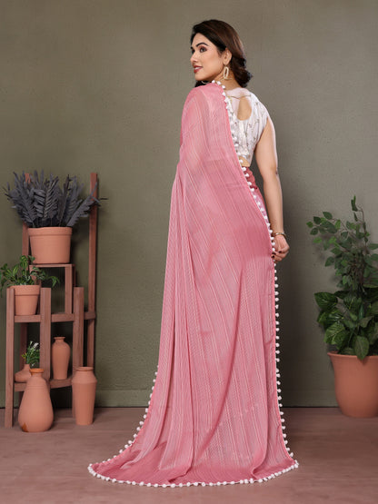Vedant Vastram Poly Silk Embroidery Work Fancy Saree - Rose - Distacart