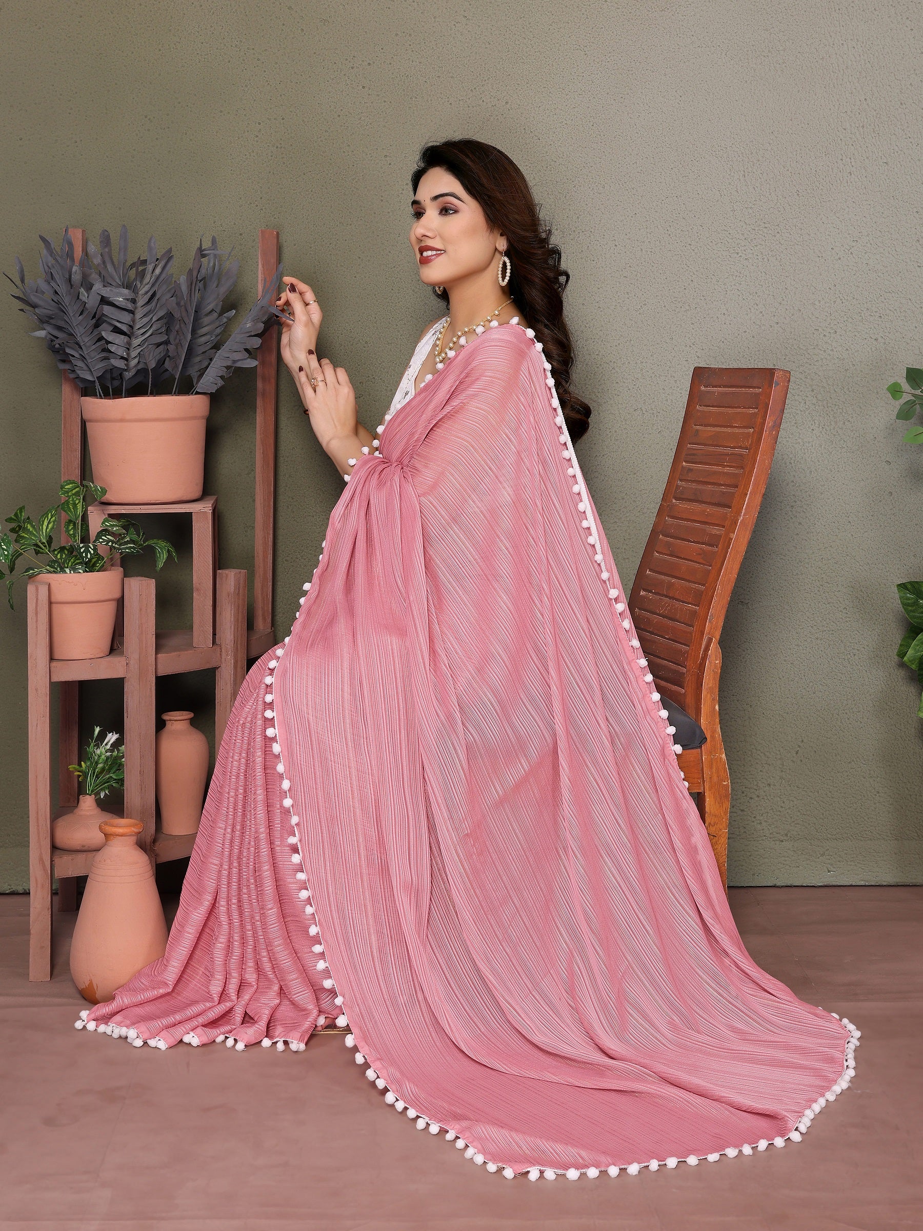 Vedant Vastram Poly Silk Embroidery Work Fancy Saree - Rose - Distacart