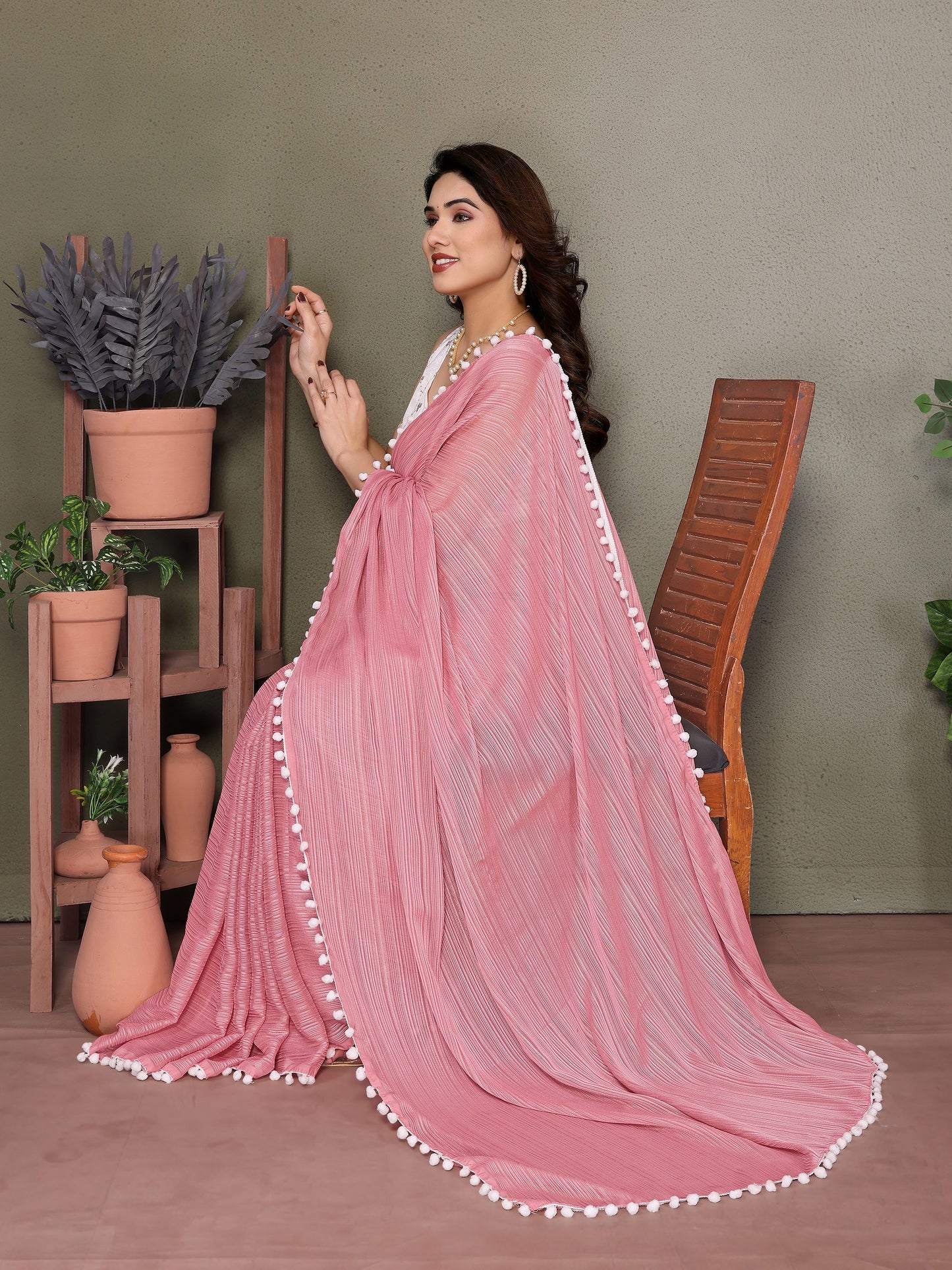 Vedant Vastram Poly Silk Embroidery Work Fancy Saree - Rose - Distacart