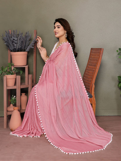 Vedant Vastram Poly Silk Embroidery Work Fancy Saree - Rose - Distacart