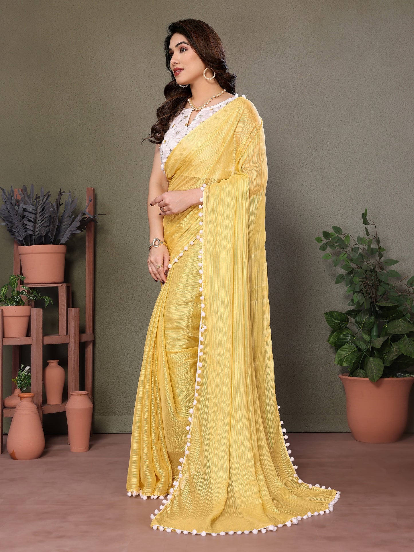 Vedant Vastram Poly Silk Embroidery Work Fancy Saree - Yellow - Distacart