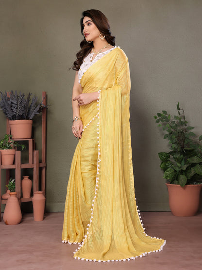 Vedant Vastram Poly Silk Embroidery Work Fancy Saree - Yellow - Distacart
