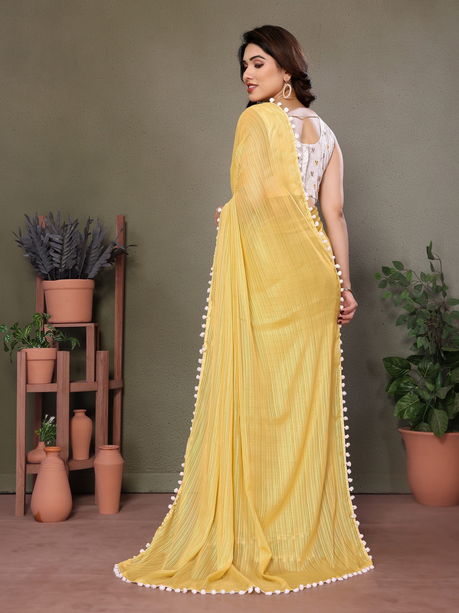Vedant Vastram Poly Silk Embroidery Work Fancy Saree - Yellow - Distacart
