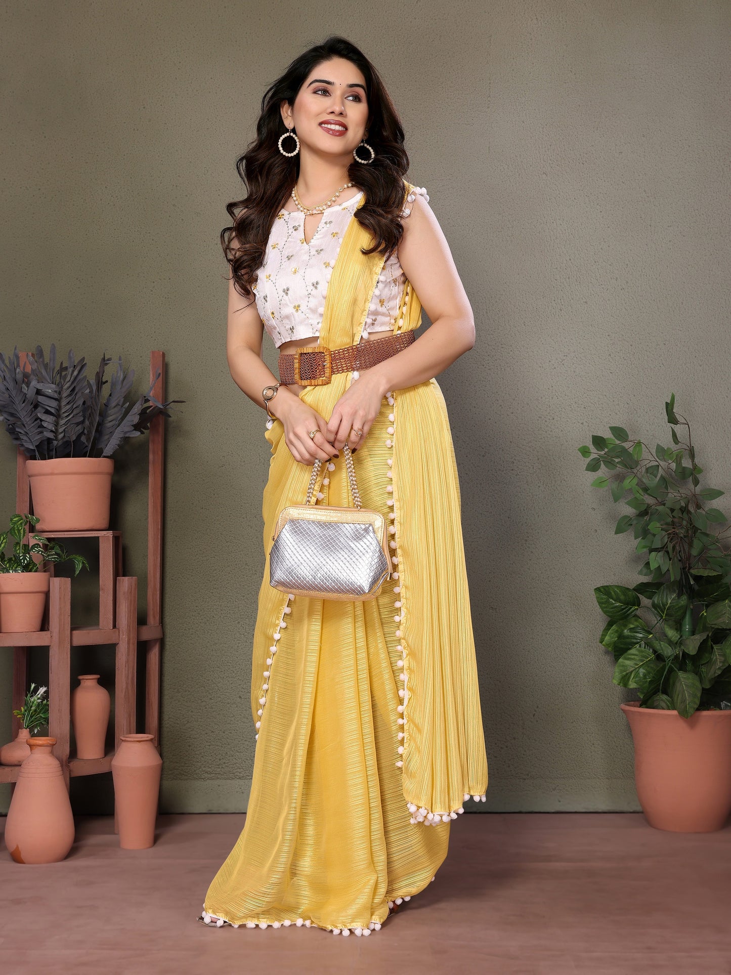 Vedant Vastram Poly Silk Embroidery Work Fancy Saree - Yellow - Distacart