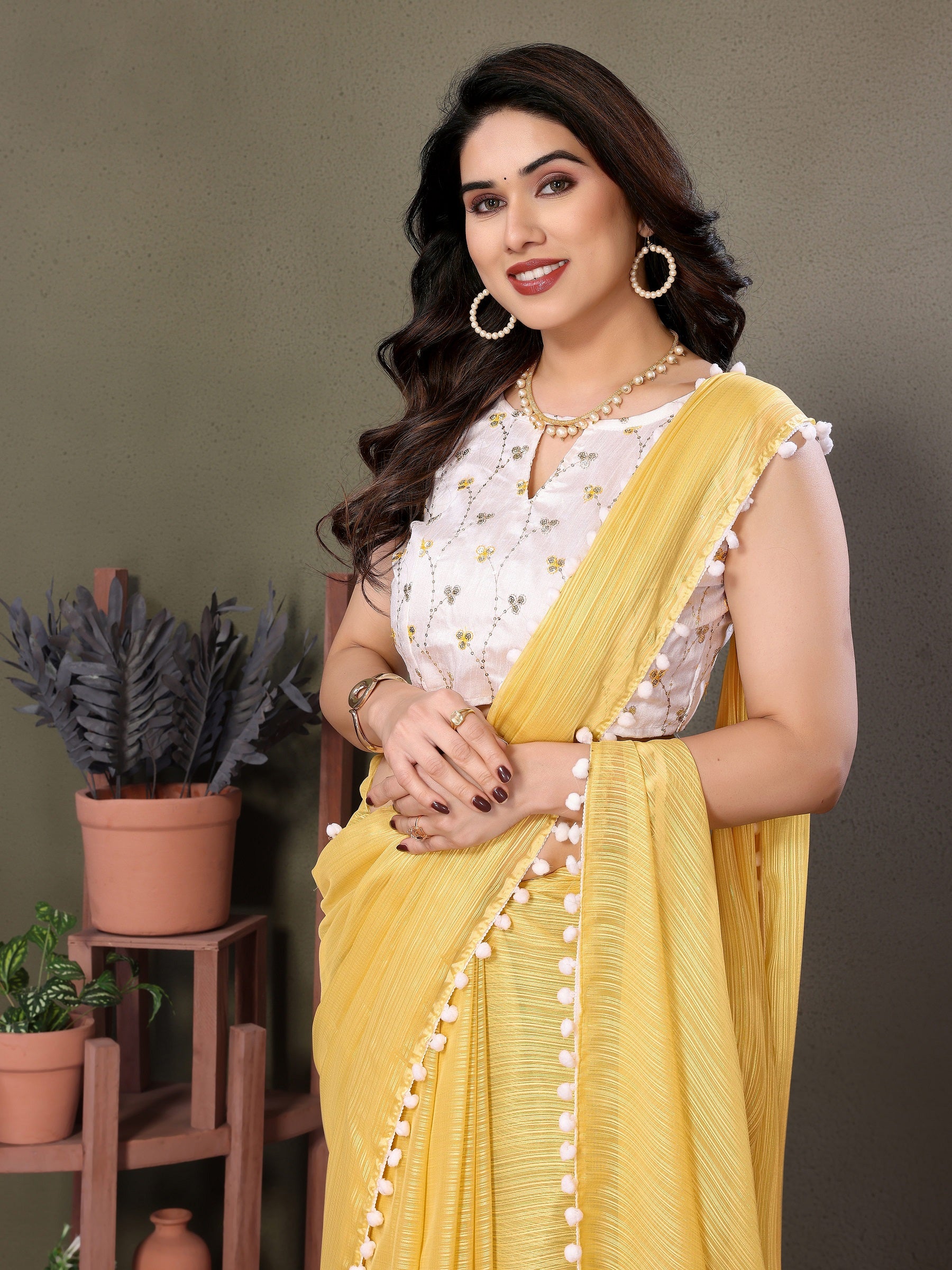 Vedant Vastram Poly Silk Embroidery Work Fancy Saree - Yellow - Distacart