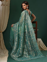 Thumbnail for NOZ2TOZ Women's Organza Teal blue Embroidered Designer Saree With Blouse Piece - Distacart