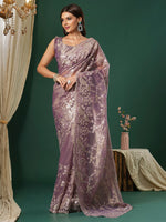 Thumbnail for NOZ2TOZ Women's Organza Mauve Embroidered Designer Saree With Blouse Piece - Distacart