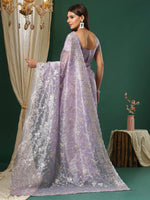 Thumbnail for NOZ2TOZ Women's Organza Lavender Embroidered Designer Saree With Blouse Piece - Distacart