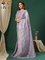 Thumbnail for NOZ2TOZ Women's Organza Lavender Embroidered Designer Saree With Blouse Piece - Distacart