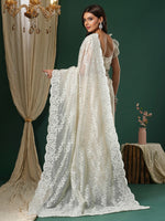 Thumbnail for NOZ2TOZ Women's Organza Beige Embroidered Designer Saree With Blouse Piece - Distacart