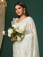 Thumbnail for NOZ2TOZ Women's Organza Beige Embroidered Designer Saree With Blouse Piece - Distacart