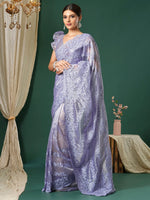 Thumbnail for NOZ2TOZ Women's Organza Lavender Embroidered Designer Saree With Blouse Piece - Distacart