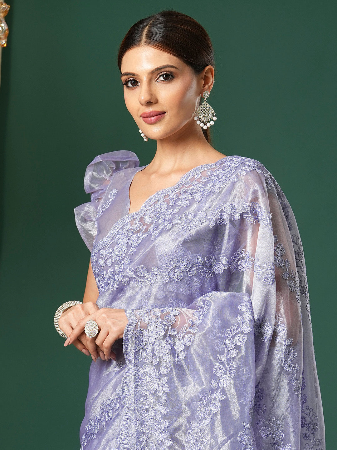 NOZ2TOZ Women's Organza Lavender Embroidered Designer Saree With Blouse Piece - Distacart