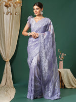 Thumbnail for NOZ2TOZ Women's Organza Lavender Embroidered Designer Saree With Blouse Piece - Distacart