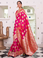Thumbnail for NOZ2TOZ Women's Satin Silk Pink Woven Design Designer Saree With Blouse Piece - Distacart