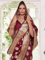 Thumbnail for NOZ2TOZ Women's Satin Silk Maroon Woven Design Designer Saree With Blouse Piece - Distacart