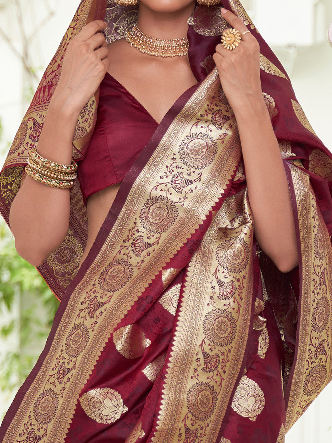 NOZ2TOZ Women's Satin Silk Maroon Woven Design Designer Saree With Blouse Piece - Distacart